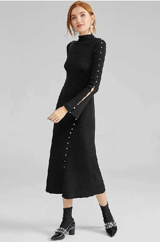 Weekend Bargains Just for You Turtleneck Dress W/ Pearl Buttons