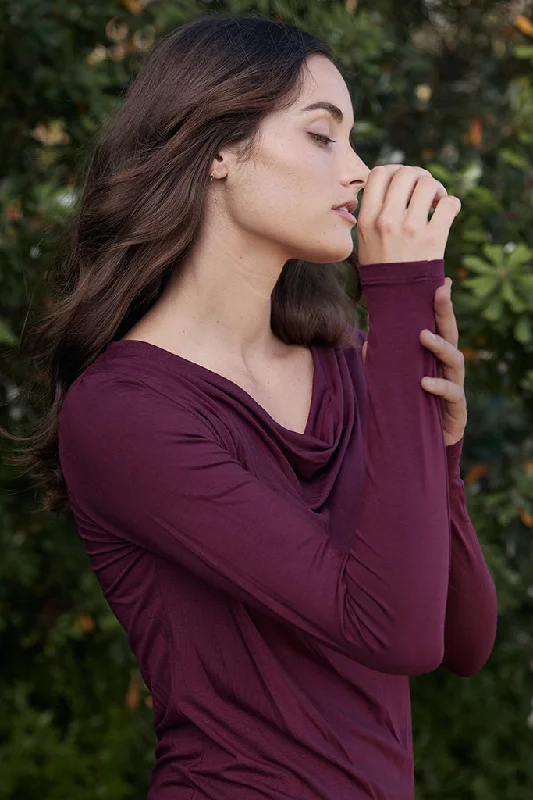 Best Bargains Long Sleeve Cowl Neck Top - Burgundy