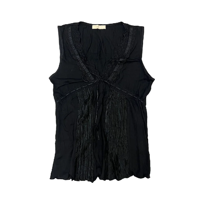 Deal Alert Lace Trim V-neck Splicing Vest