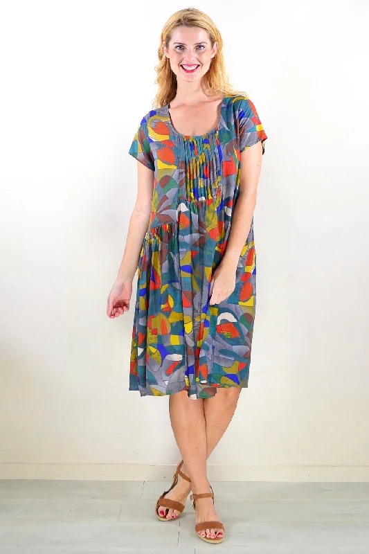 Flash Sale Colourful Grey Pintuck Pleats Tunic Dress