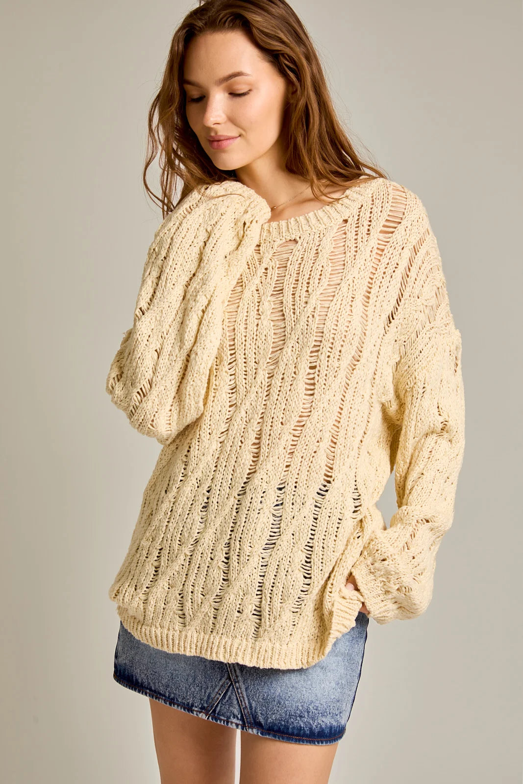 Savings Galore Long Sleeve Round Neckline Relax Crochet Sweater
