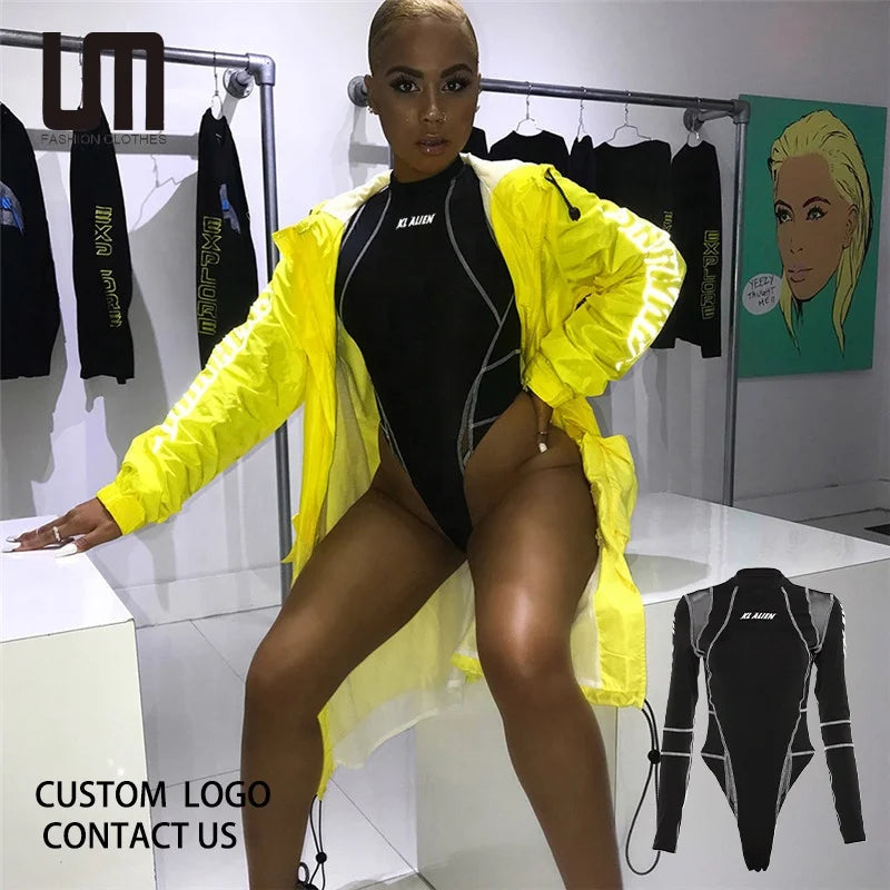 Price Drop Alert Liu Ming Hot Selling Wholesale 2024 Sexy Mesh Patchwork Bodysuit Print Letter Skinny Overall Romper Jumpsuits For Women