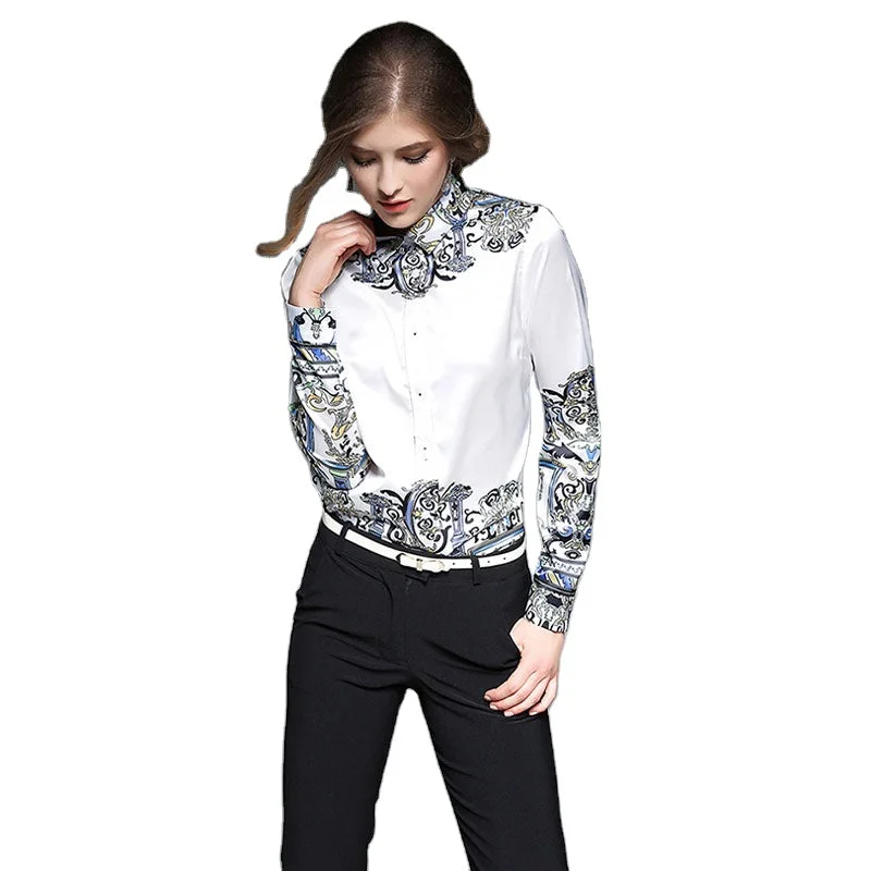Steals and Deals Spot YSQ8513045 new women's European and American temperament print shirt fashion wild lapel long-sleeved shirt Steals and Deals Spot YSQ8513045 new women's European and American temperament print shirt fashion wild lapel long-sleeved shirt