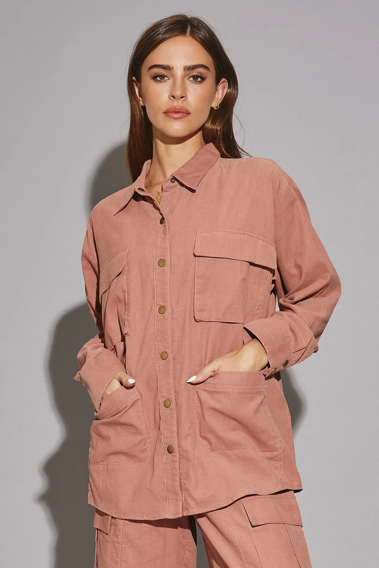 Doorbuster Deal Oversize long sleeve Front Pocket Corduroy Shirt