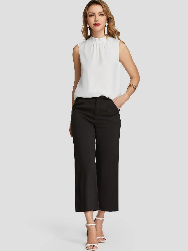 Extra Discount Custom Round Neck Plain Pleated Sleeveless White Tank Top