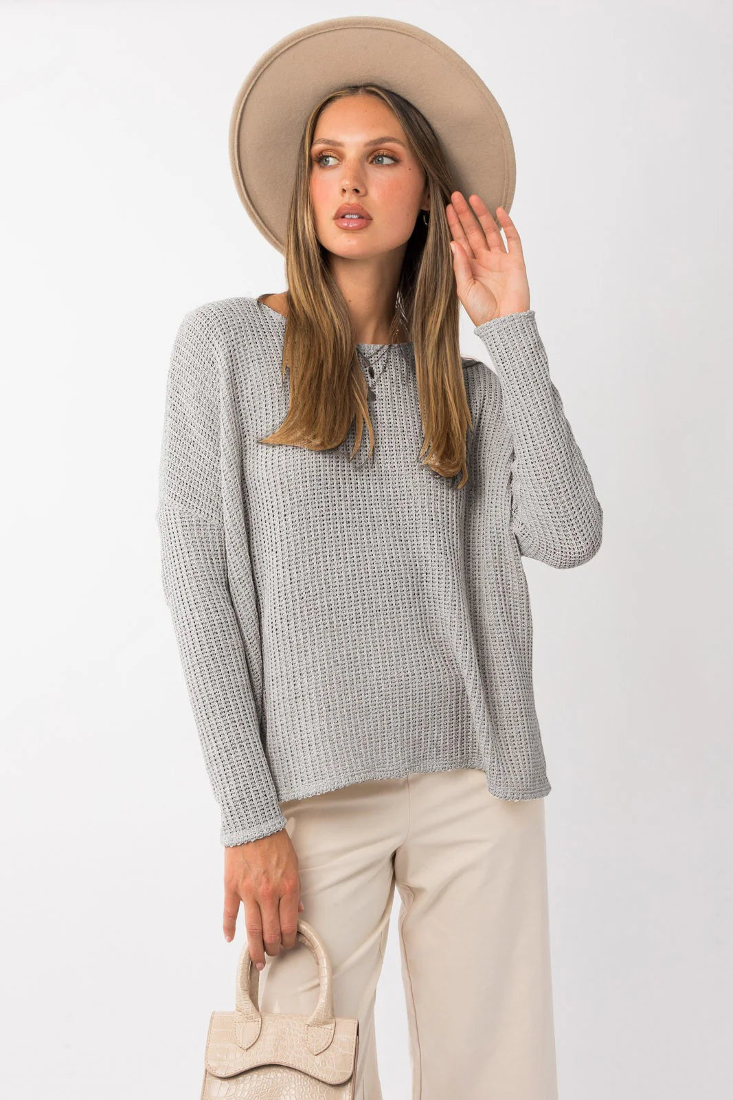 Don't Delay Long Sleeve Side Slit Relax Sweater Knit Top