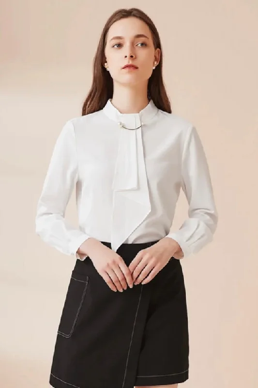 Weekend Bargains to Savor Long Sleeve Blouse W/ Pearl Tie
