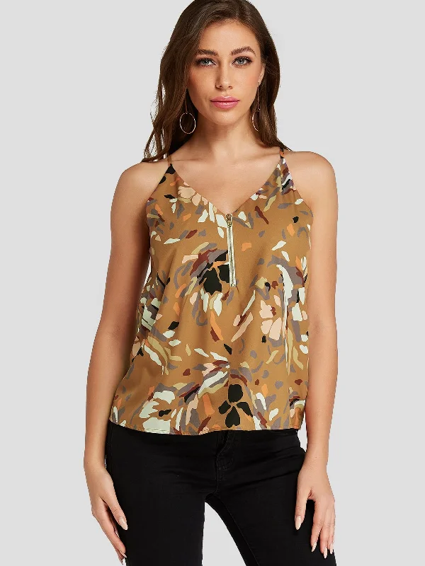 Epic Value Custom V-Neck Camouflage Zip Back Spaghetti Strap Sleeveless Yellow Tank Top