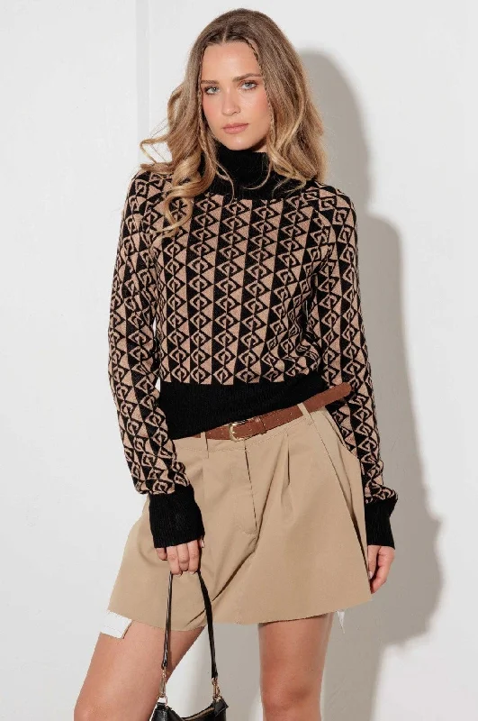 Weekend Offers That Impress Monogram Turtle Neck Hooded Balaclava Sweater