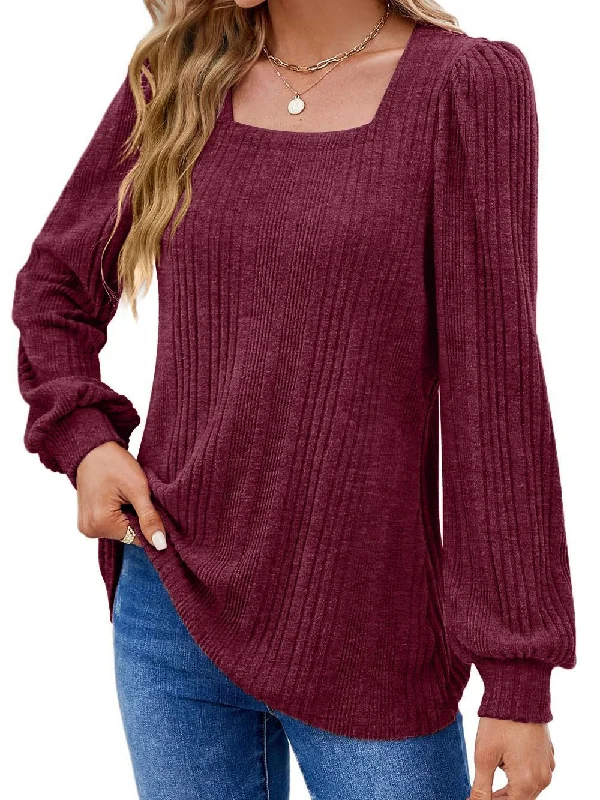 Weekend Shopping Bliss Fashion Ribbed Square Neck Long Sleeve Knit Top Wholesale Womens Tops Weekend Shopping Bliss Fashion Ribbed Square Neck Long Sleeve Knit Top Wholesale Womens Tops