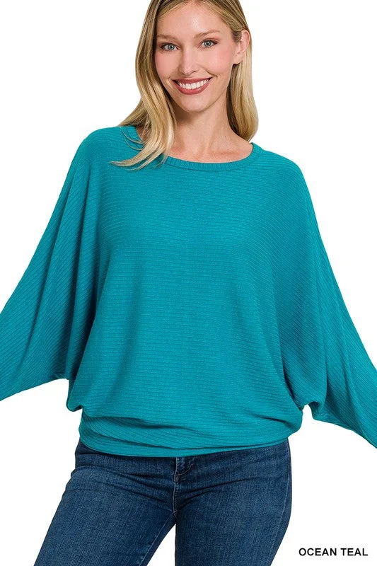 Steals and Deals RIBBED BATWING LONG SLEEVE BOAT NECK SWEATER