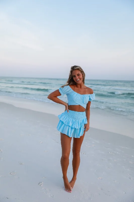 Markdown Madness Marley Tie Back Top - Sky blue