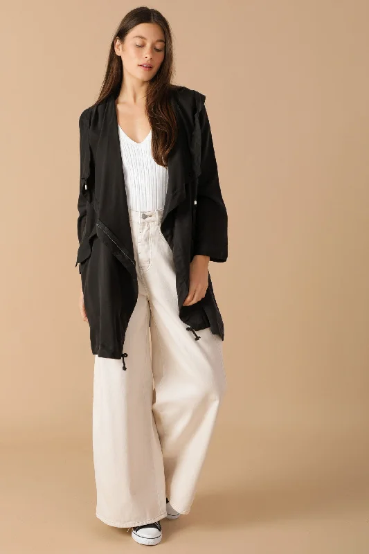 Weekend Bargains to Enjoy Draped Wide Asymmetrical Lapel Collar Hooded Jacket
