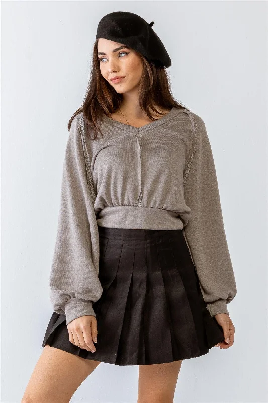 Limited Time Grey Inside-Out Detail Balloon Long Sleeve Crop Top