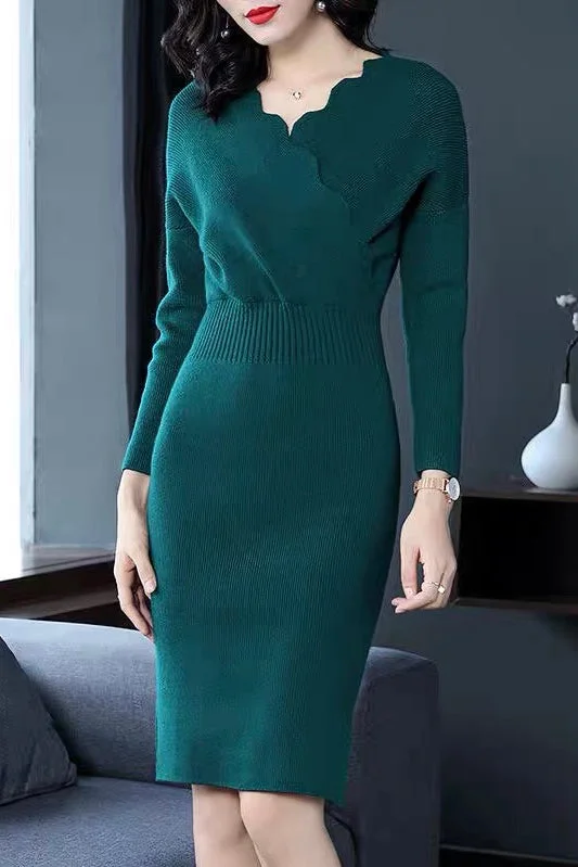 Big Deal Scallop V Neck Sweater Dress