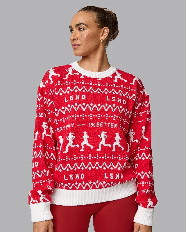 Online Only LSKD Christmas Knit Sweater - Cherry Red-Ivory