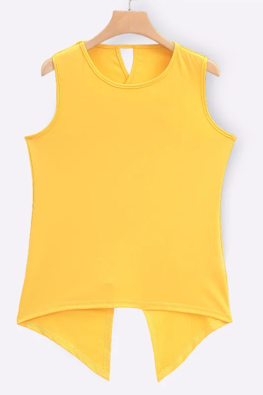 Amazing Deals Custom Round Neck Plain Sleeveless Irregular Hem Yellow Tank Top