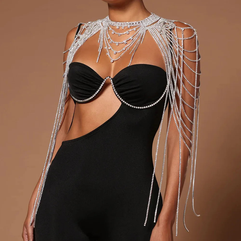 Best Seller Stonefans Layered Luxury Shoulder Chain Jewelry Dress Harness for Women Bridal Flapper Cover Up Rhinestone Body Jewelry Evening