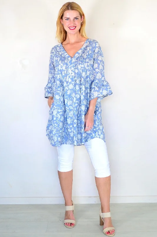 Act Now Tiffany Grey Pleats Tunic Top