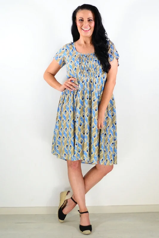 Discount Mania Olive Blue Pintuck Pleats Tunic Dress