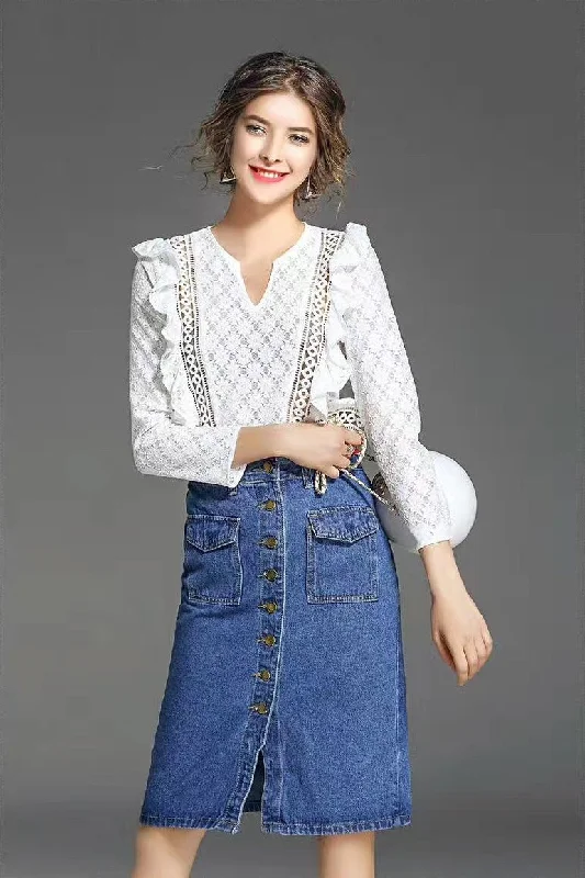 Weekend Discounts to Indulge In Lace Blouse W/ Ruffle Detail