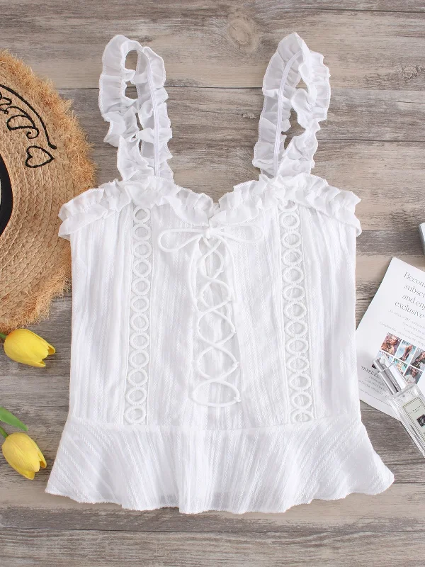 While Supplies Last Wholesale Plain Lace-Up Sleeveless White Camis