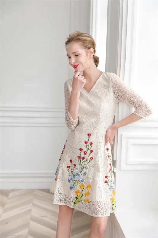 Lowest Price Embroidered Flower Lace Mini Dress