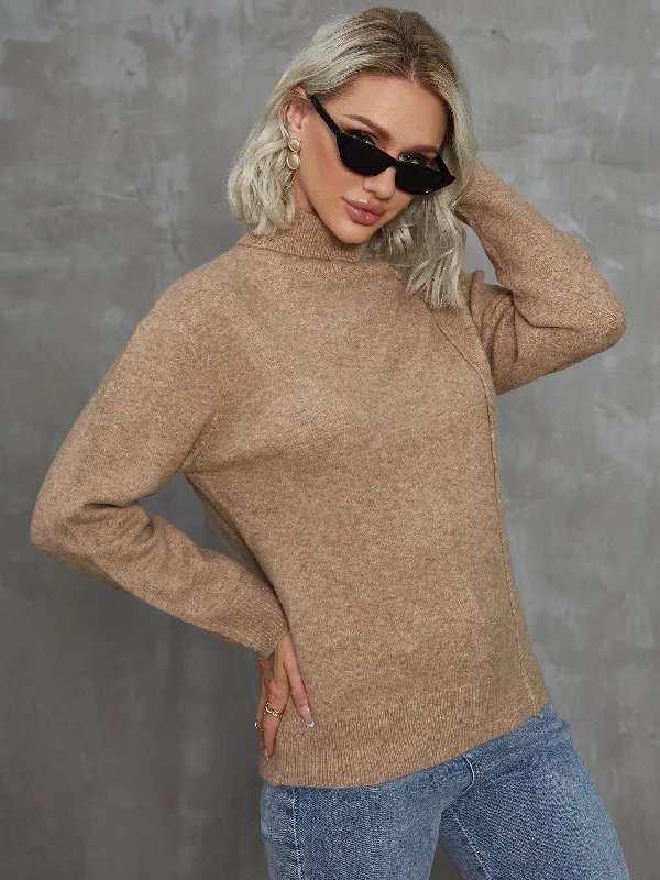 Epic Deals Casual Plain Cut Out Long Sleeve High Neck Regular Women Sweater