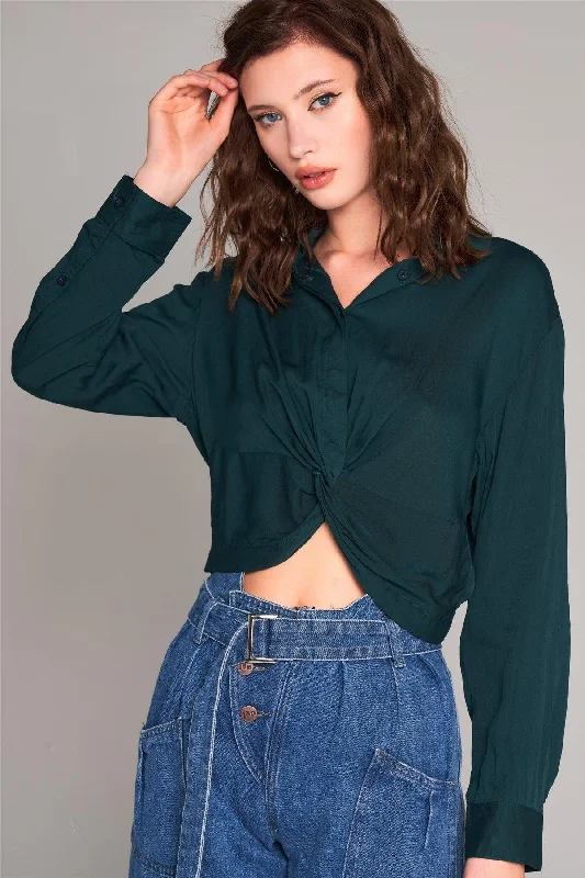 Weekend Deal Hunter-Green Long Sleeve Front Button Down Twist Detail Elasticated Back Shirt Weekend Deal Hunter-Green Long Sleeve Front Button Down Twist Detail Elasticated Back Shirt