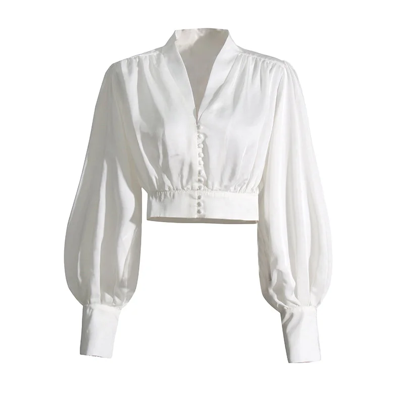 Take Action TWOTWINSTYLE Long Sleeves V Neck Solid Color Elegant Women Shirts Blouses And Tops