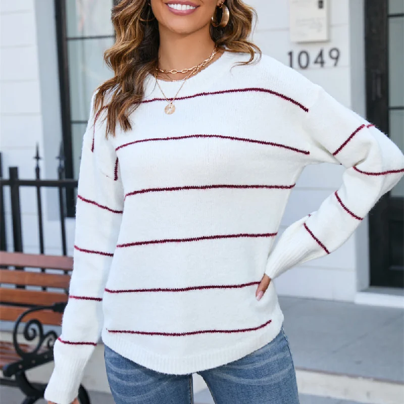Instant Savings Striped Pullover Crew Neck Striped Sweater Wholesale Womens Clothing N3823112200021 Instant Savings Striped Pullover Crew Neck Striped Sweater Wholesale Womens Clothing N3823112200021