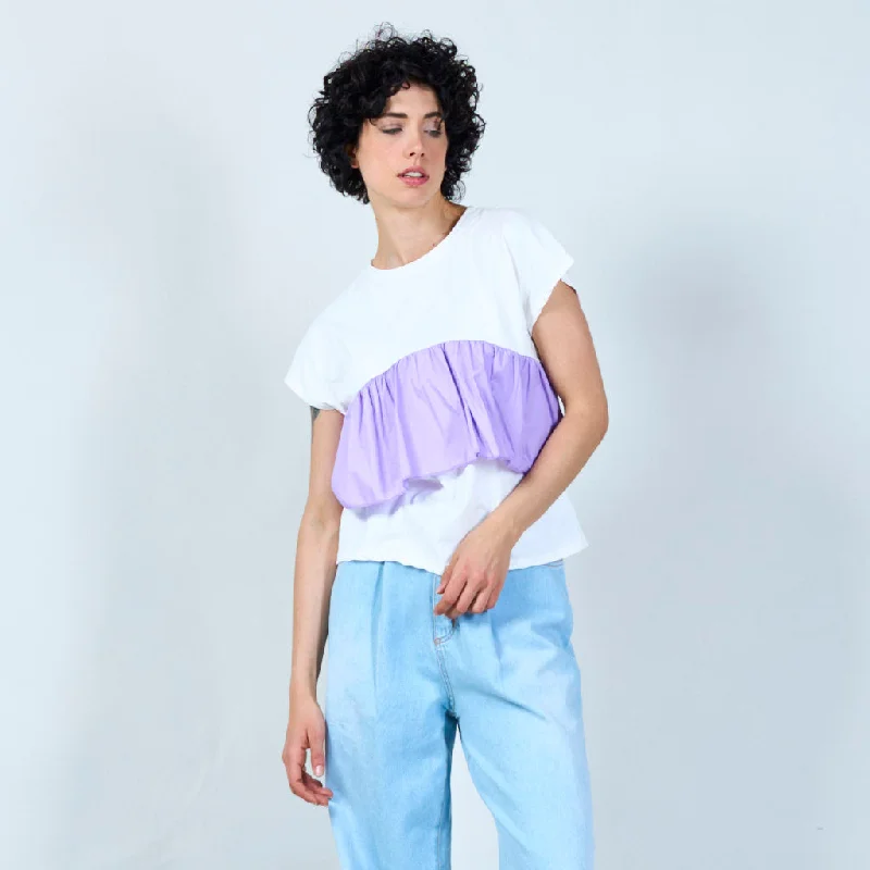 Weekend Savings Fiesta Two-tone ruffle hem t-shirt wholesale