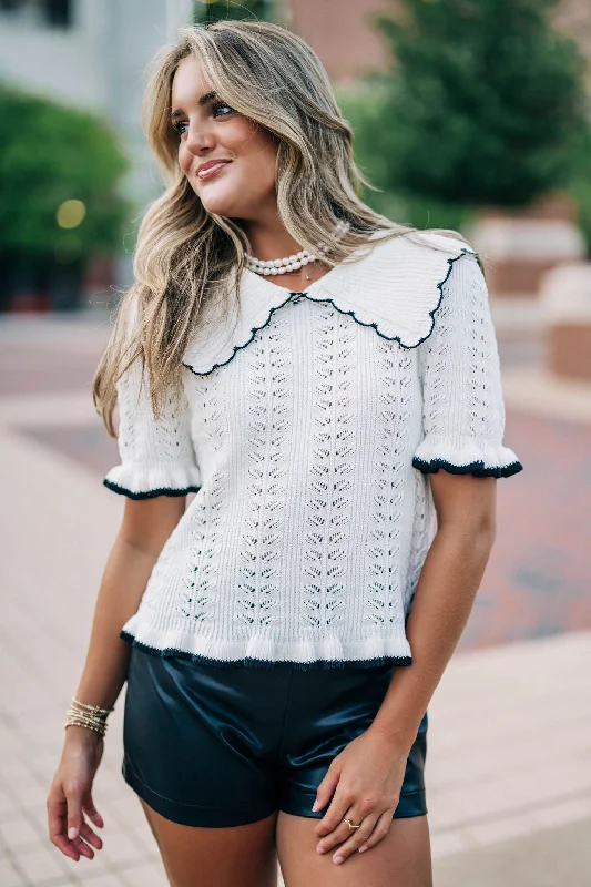 Deal Dash Oxford Sweater Top - Off White