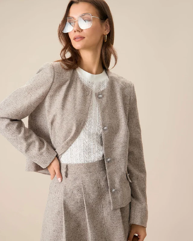 Limited Quantity Round Neck Khaki Single-Breasted Jacket