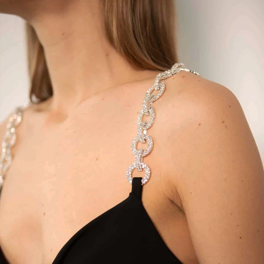 Seasonal Sale Stonefans Geometric Shoulder Straps Wedding Bra Chest Bride Elegant Evening Wear Round Bridesmaid Jewelry Gift Accessories Women