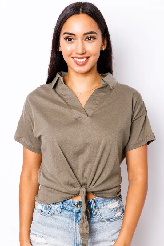 Huge Discounts Short Sleeve Top Front tied  (V11210A-K69)