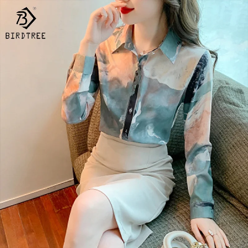 Seasonal Sale Women Long Sleeve Printed Shirts Elegant Casual Loose Blouses Chiffon Shirt Tops For Spring Autumn