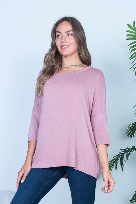Lowest Price 3/4 Sleeve Round Neck Tunic Top in Mauve (HT10597)