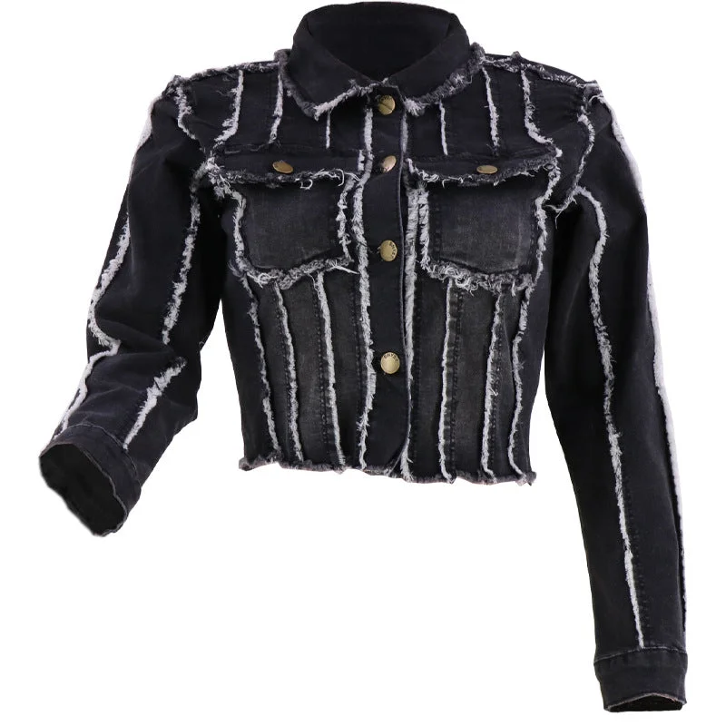 Special Price Fashion Long Sleeve Striped Single-Breasted Denim Jacket Wholesale Womens Clothing Special Price Fashion Long Sleeve Striped Single-Breasted Denim Jacket Wholesale Womens Clothing