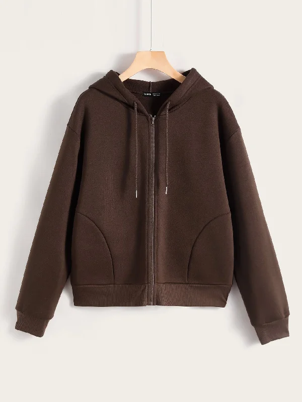 Super Bargain Casual Plain Pocket Long Sleeve Hooded Regular Women Sweatshirt