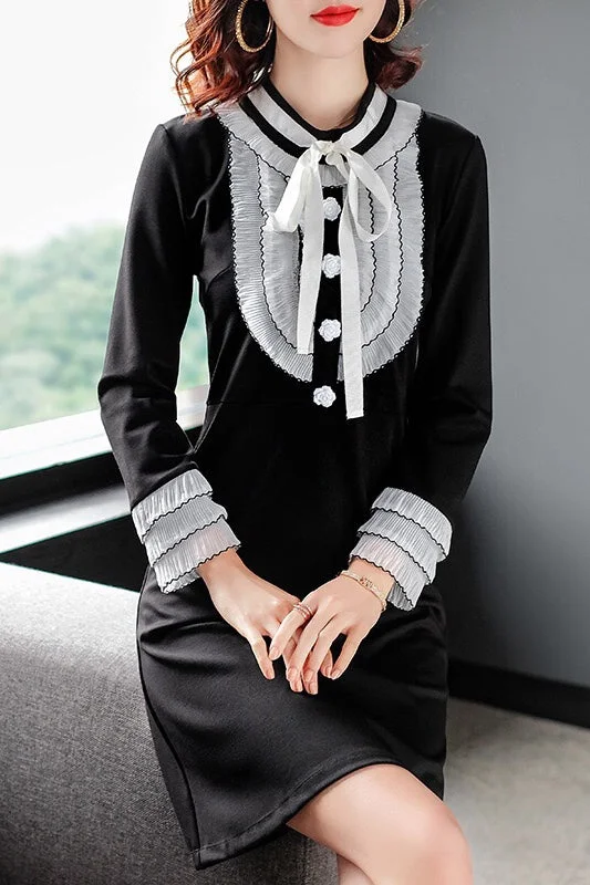 Early Bird Discount Black and White Dress W/ Ruffle