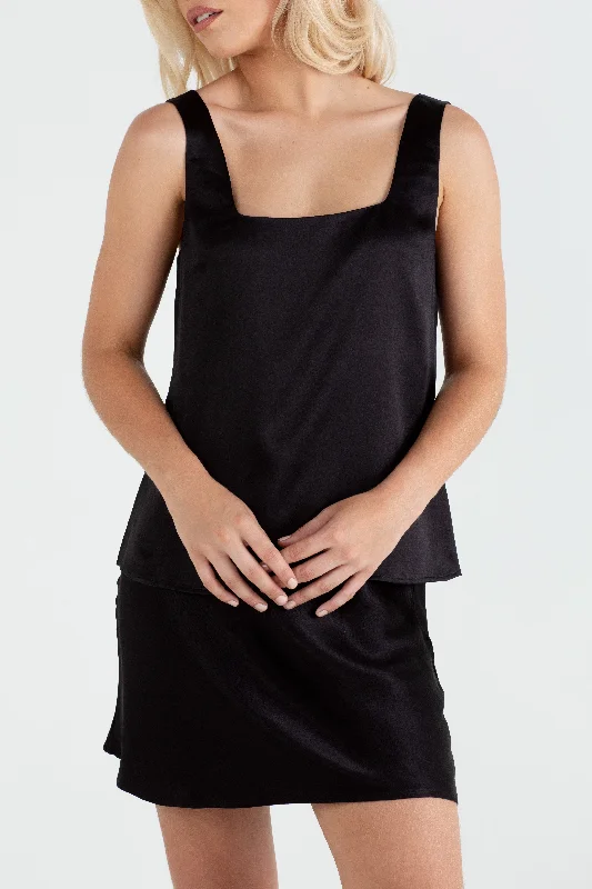 Value Deals "The Billie" - Square Neck Silk Cami (Bra Friendly Black)