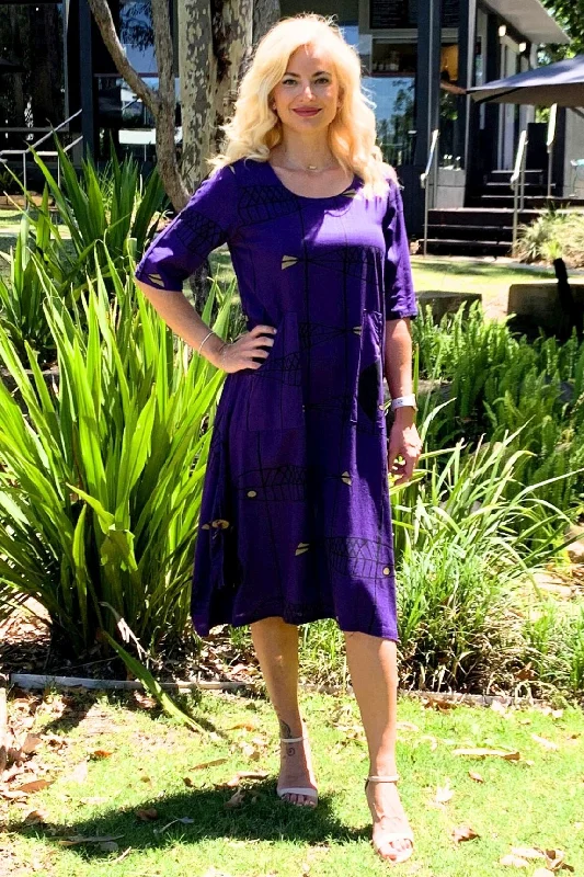 Inventory Reduction Purple Linen Cotton Print Tunic Dress