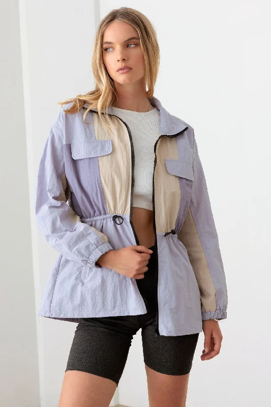Bargain Prices Lavender Color Block Collared Wind Breaker Jacket