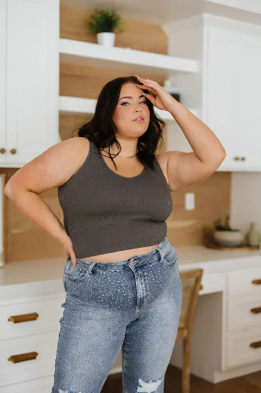 Deal Mania Relevant Ribbed Seamless Reversible Tank in Charcoal
