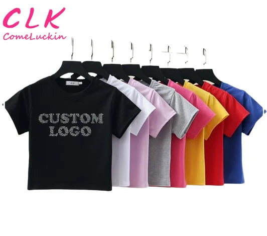 Exclusive Offers 2023 Wholesale Women Custom Logo Print Shirt In Stock Crop Top Women T-shirt Custom Crop Tops