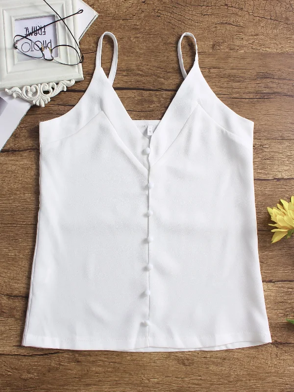 Weekend Deals That Amaze Wholesale V-Neck Plain Backless Spaghetti Strap Sleeveless White Camis