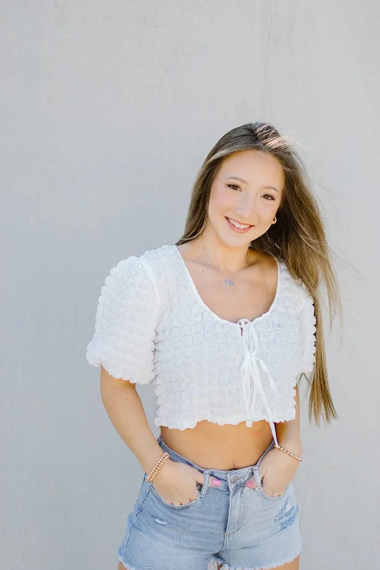 Stock Up and Save White Front Tie Crop Top