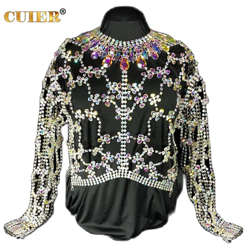 Extra Savings CUIER Luxury Full Crystal AB Glass Stone Jacket for Fashion Accessories 2.2KG Gorgeous Women Tops Rhinestone Sexy body Chain