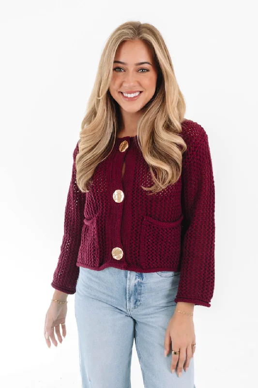 Online Exclusive Don't Stop Now Cardigan - Burgundy
